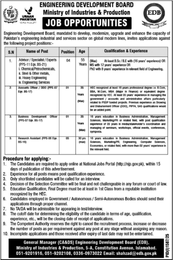 Jobs in Ministry of Industries & Production Islamabad
